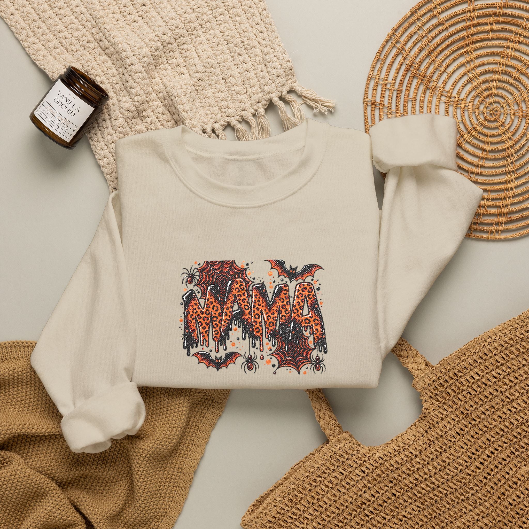 Halloween Mama Bats & Pumpkins Crewneck Sweatshirt