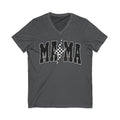 Mama Lightning Bolt V-Neck Tee — Racing Checkered Graphic for Moms