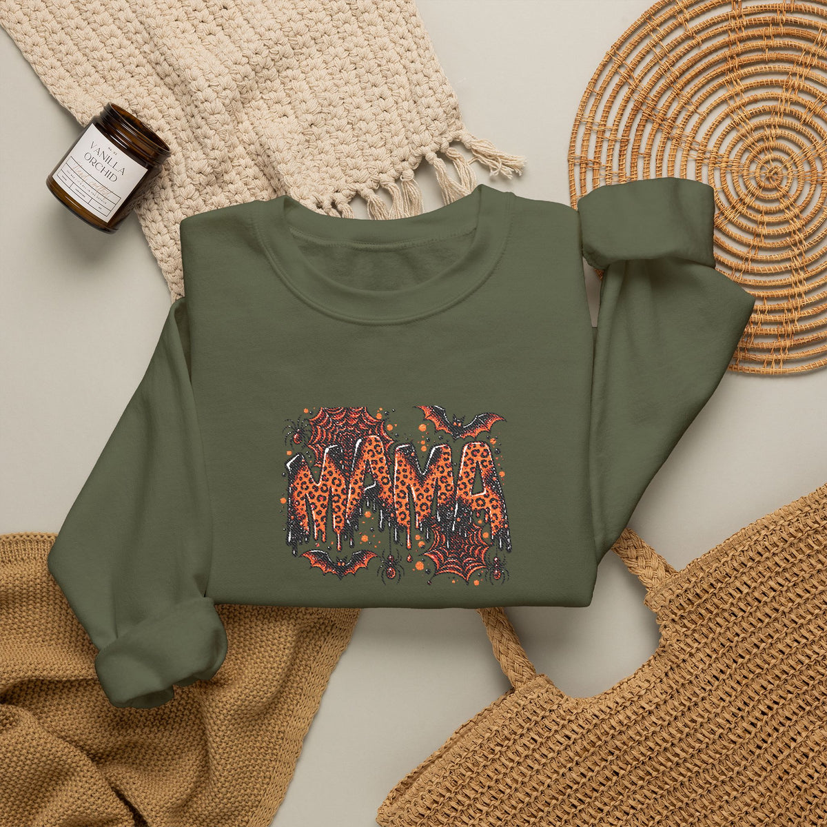 Halloween Mama Bats & Pumpkins Crewneck Sweatshirt