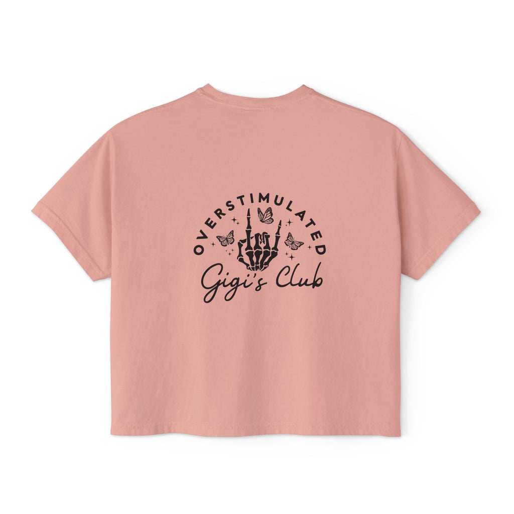 Oversimulated Gigi's Club Boxy Tee — Vintage Skeleton Hand Graphic