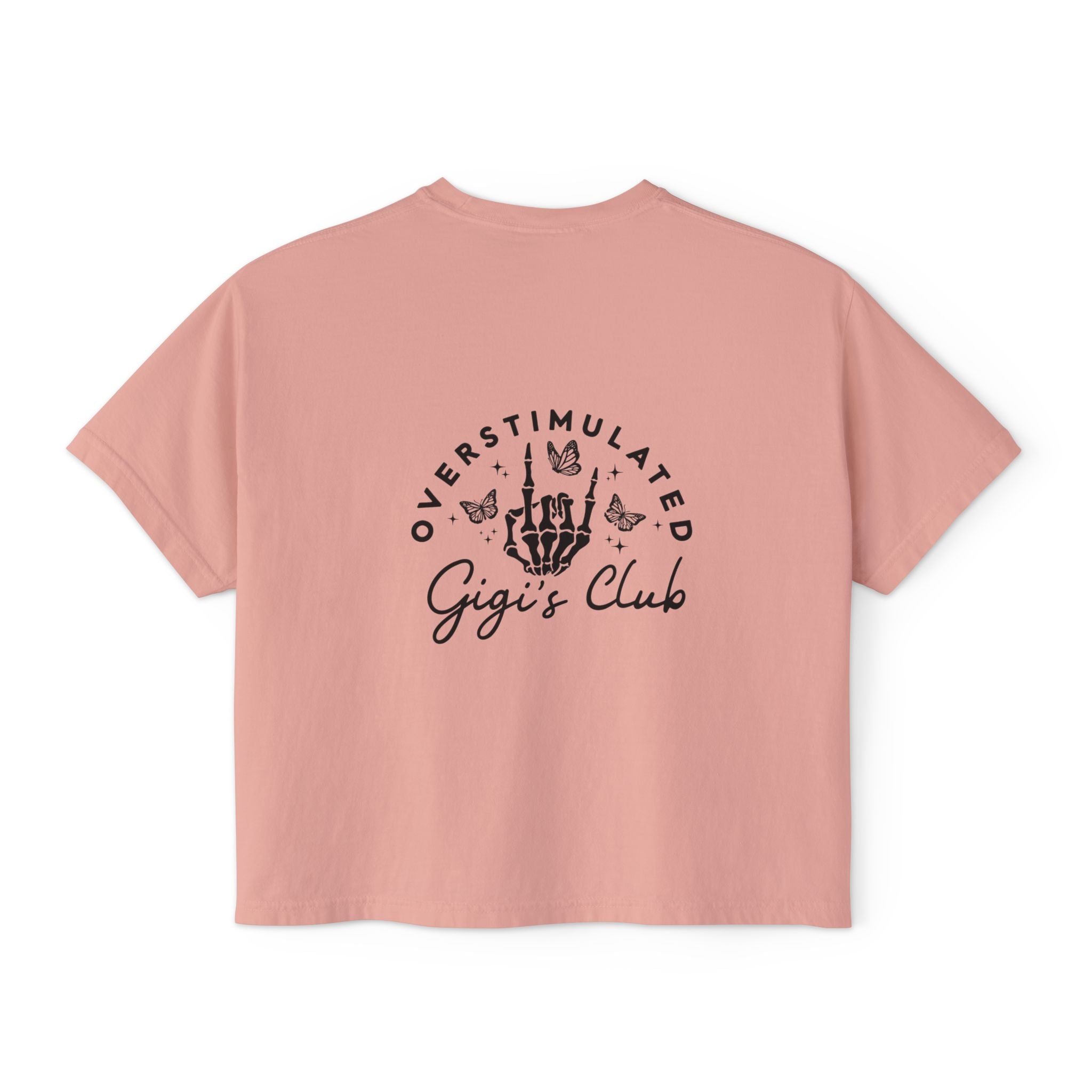 Oversimulated Gigi's Club Boxy Tee — Vintage Skeleton Hand Graphic