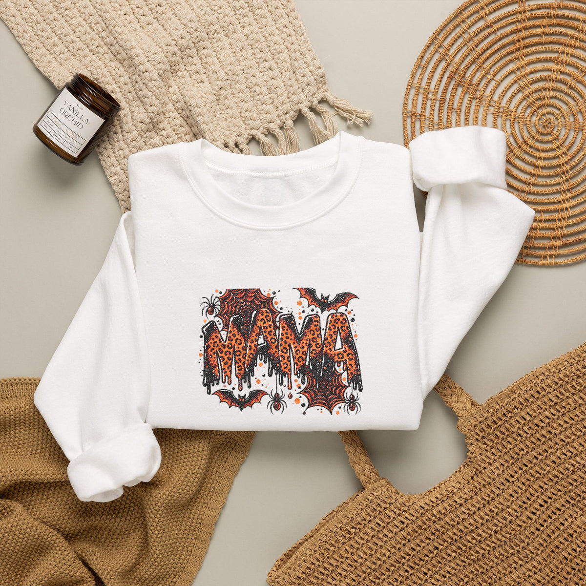 Halloween Mama Bats & Pumpkins Crewneck Sweatshirt