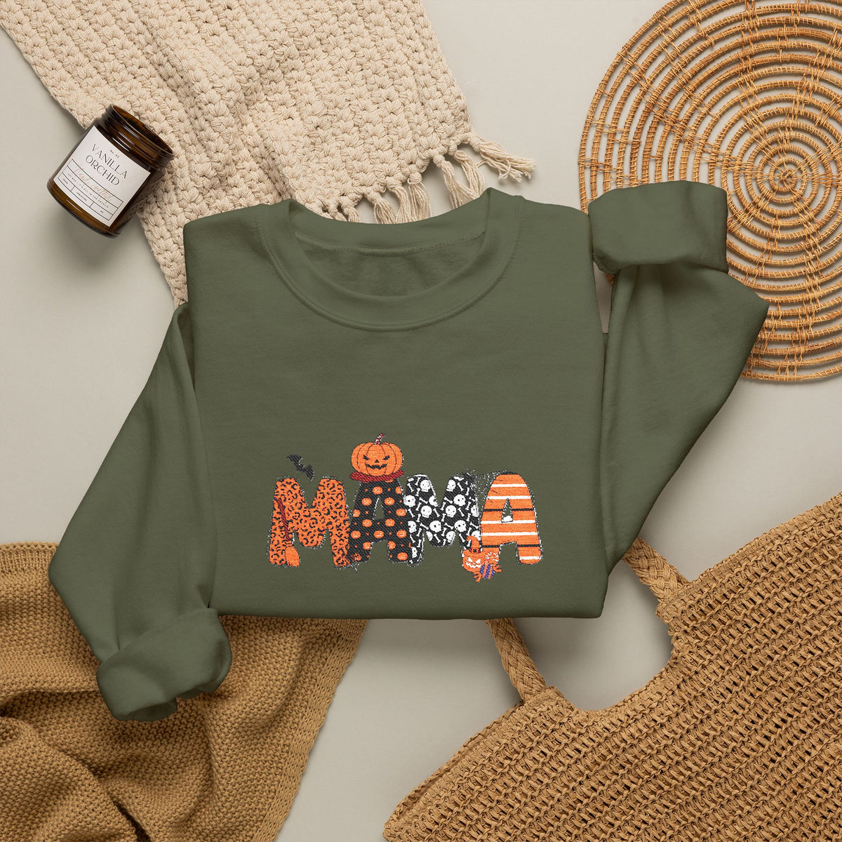 Mama Halloween Pumpkin Crewneck Sweatshirt