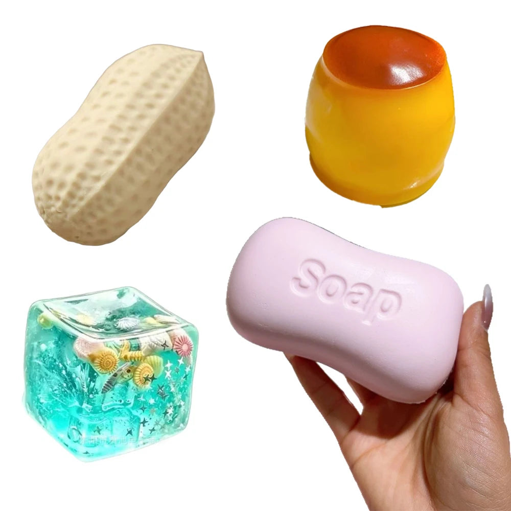 Hot Fruit Stress Ball Squishy Squeeze Ball Squishy Cheese Peanut Soft Block Feel Fidget Toy ASMR Sensory Anti Stress Ball Adults
