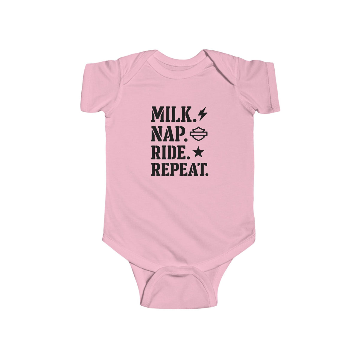 "Milk. Nap. Ride. Repeat." Baby onesie