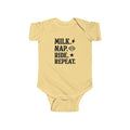 "Milk. Nap. Ride. Repeat." Baby onesie