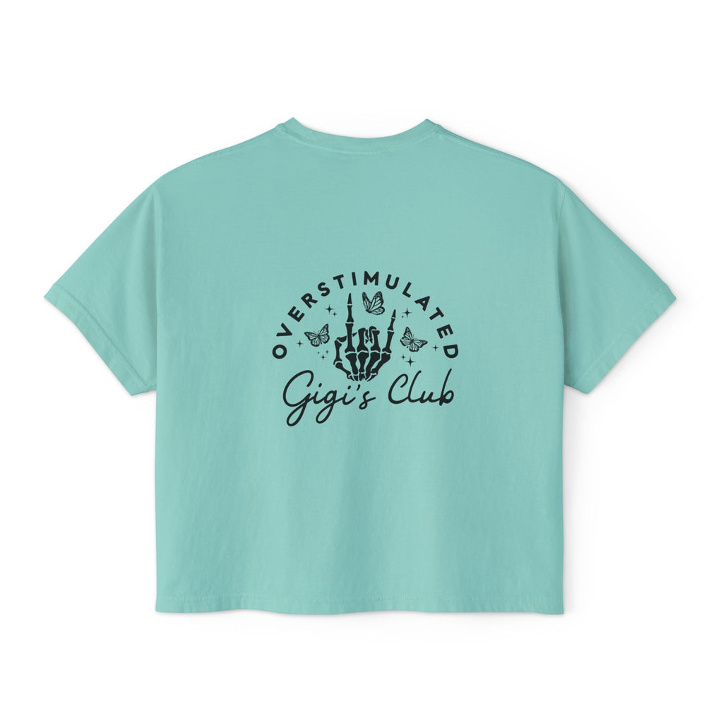Oversimulated Gigi's Club Boxy Tee — Vintage Skeleton Hand Graphic