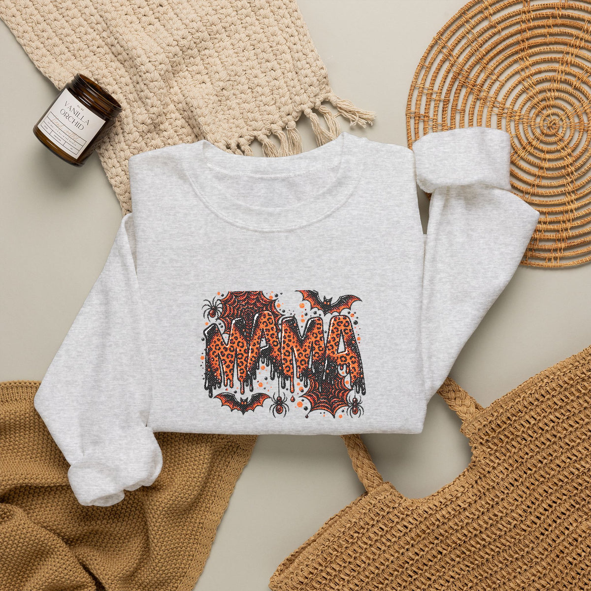 Halloween Mama Bats & Pumpkins Crewneck Sweatshirt