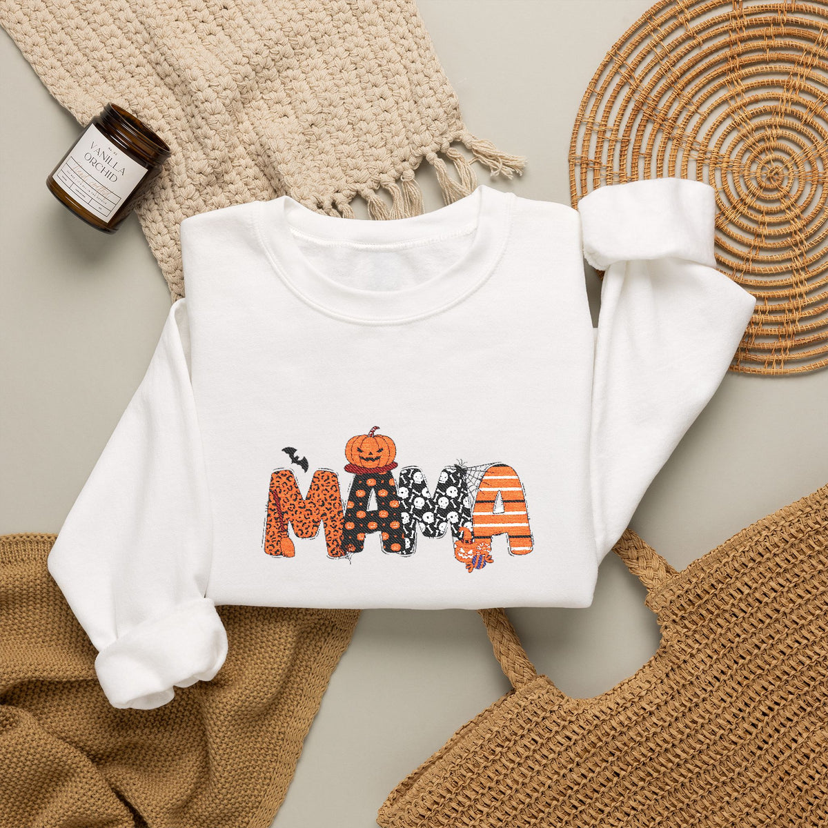 Mama Halloween Pumpkin Crewneck Sweatshirt