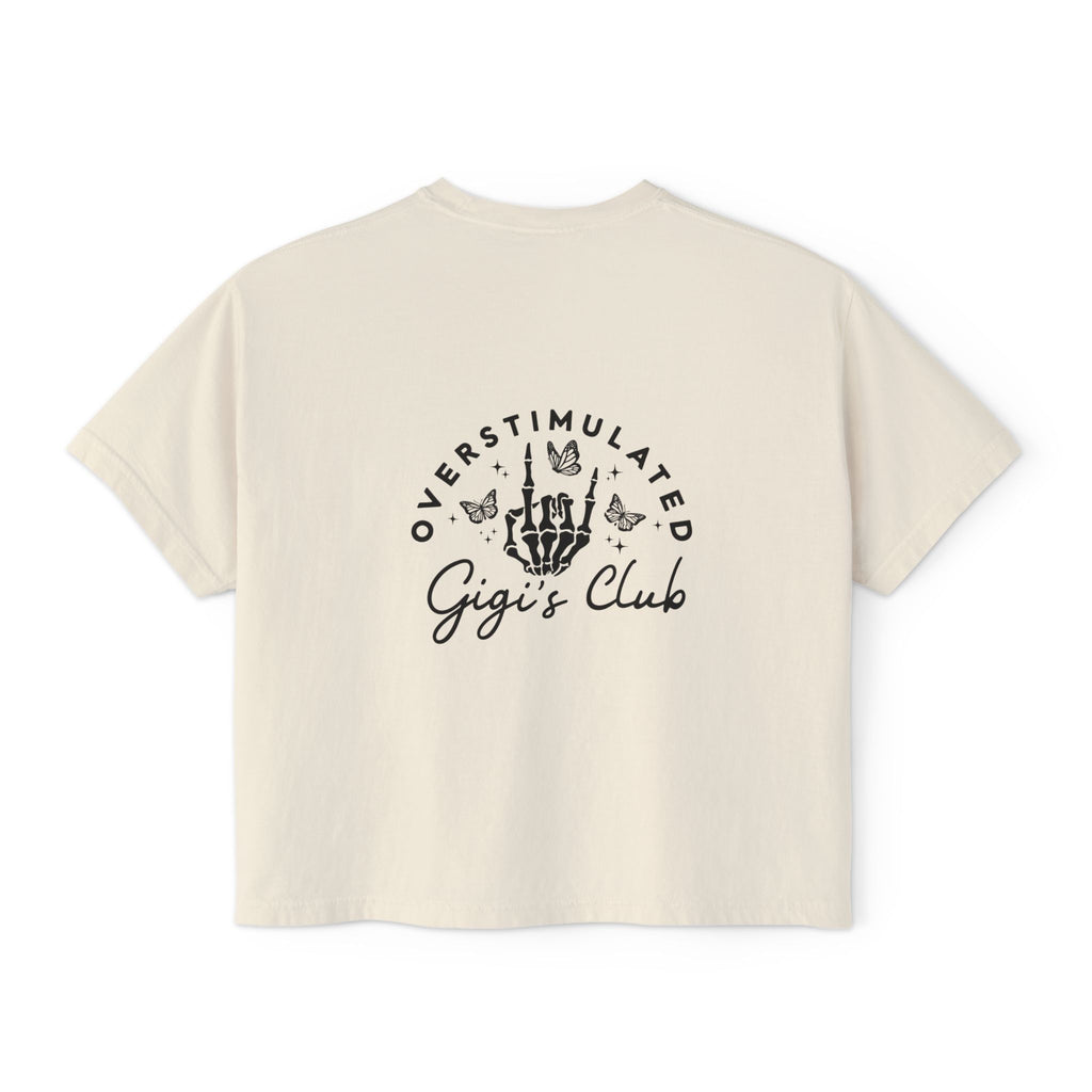 Oversimulated Gigi's Club Boxy Tee — Vintage Skeleton Hand Graphic