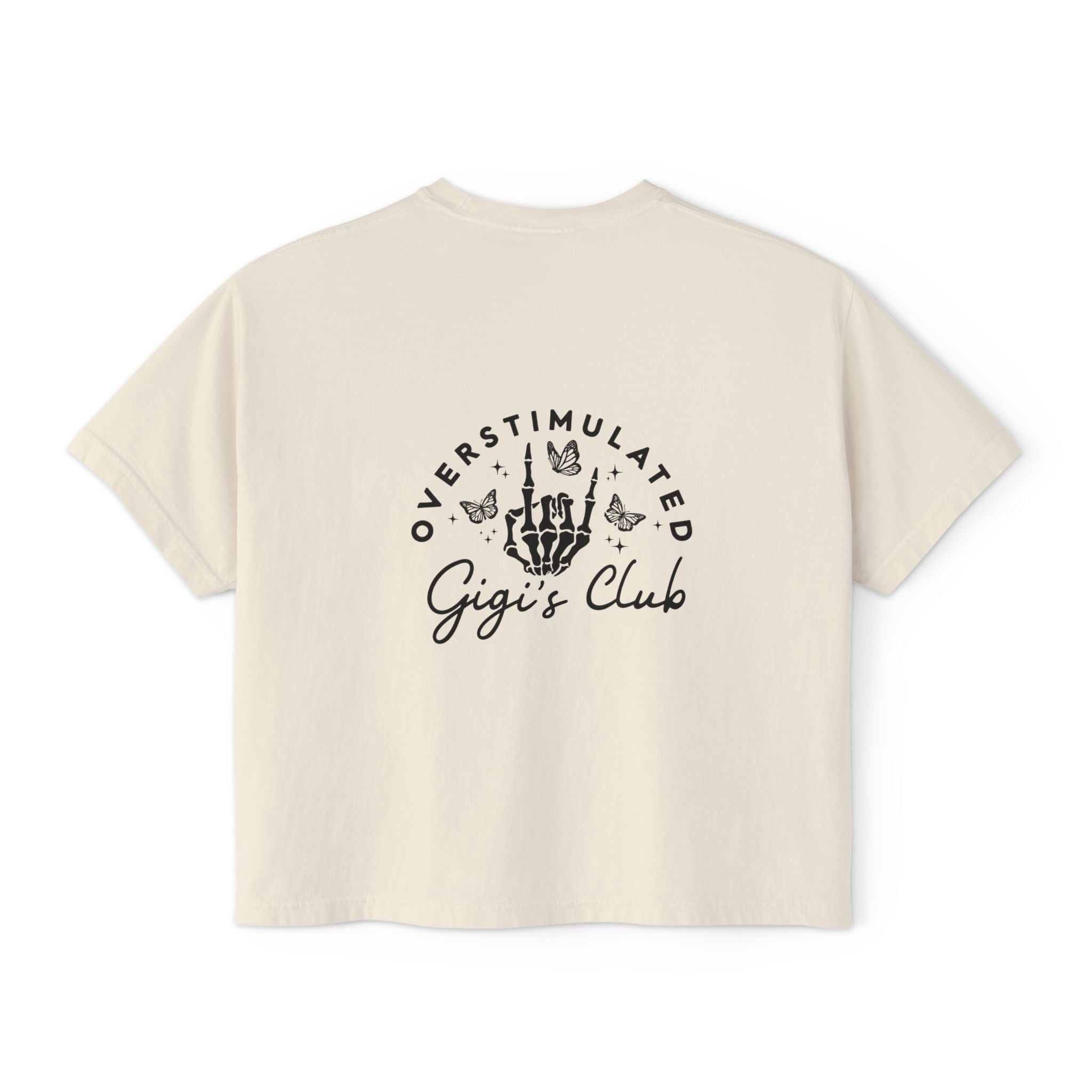 Oversimulated Gigi's Club Boxy Tee — Vintage Skeleton Hand Graphic